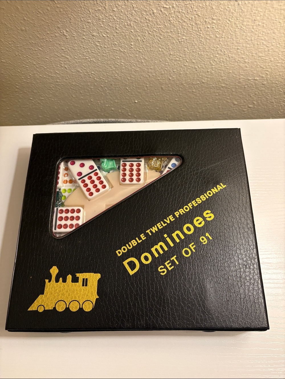 Double Twelve Dominoes Set of 91 in Black with Multi-Color Dots